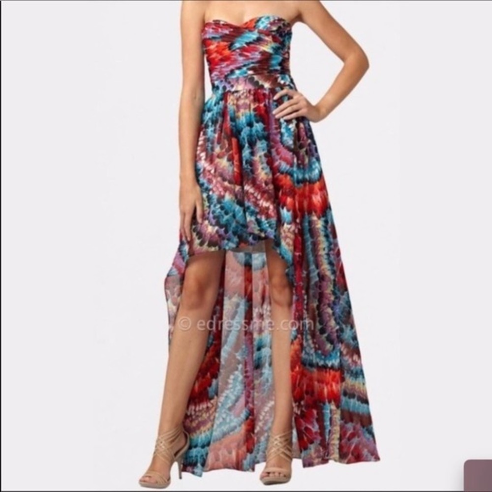 Aidan Mattox Multicolor Strapless Maxi Dress
